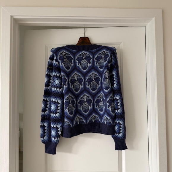 Farm Rio Blue Pinneaple Cobogo Knit Sweater - Picture 6 of 8